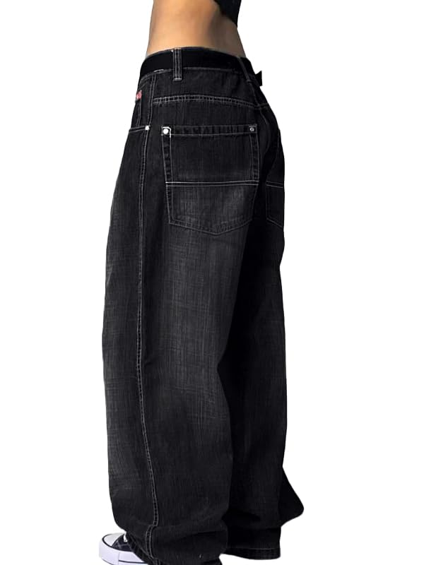 EMMIOL Women Hip Hop Baggy Jeans Wide Leg Mid-Low Waist Jeans Loose Boyfriends Pants 90s Vintage Denim Pants,Back-to-School Outfit