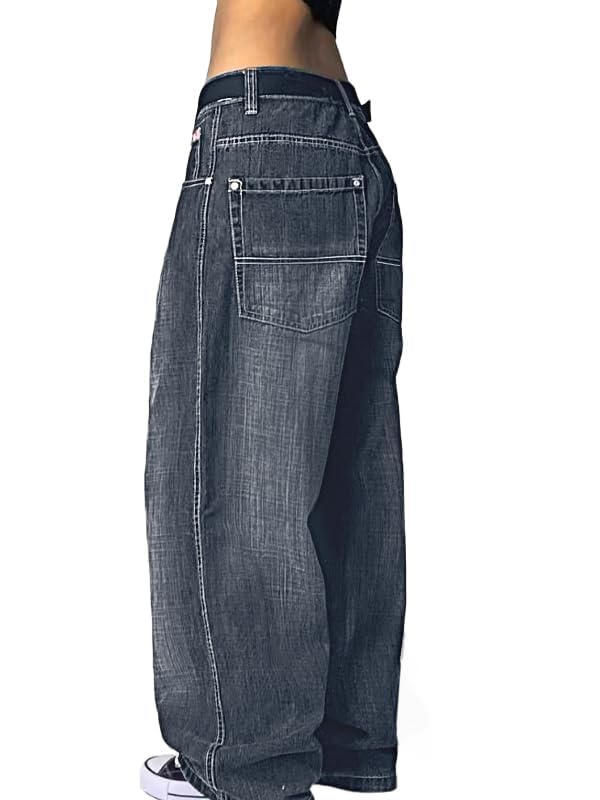 EMMIOL Women Hip Hop Baggy Jeans Wide Leg Mid-Low Waist Jeans Loose Boyfriends Pants 90s Vintage Denim Pants,Back-to-School Outfit