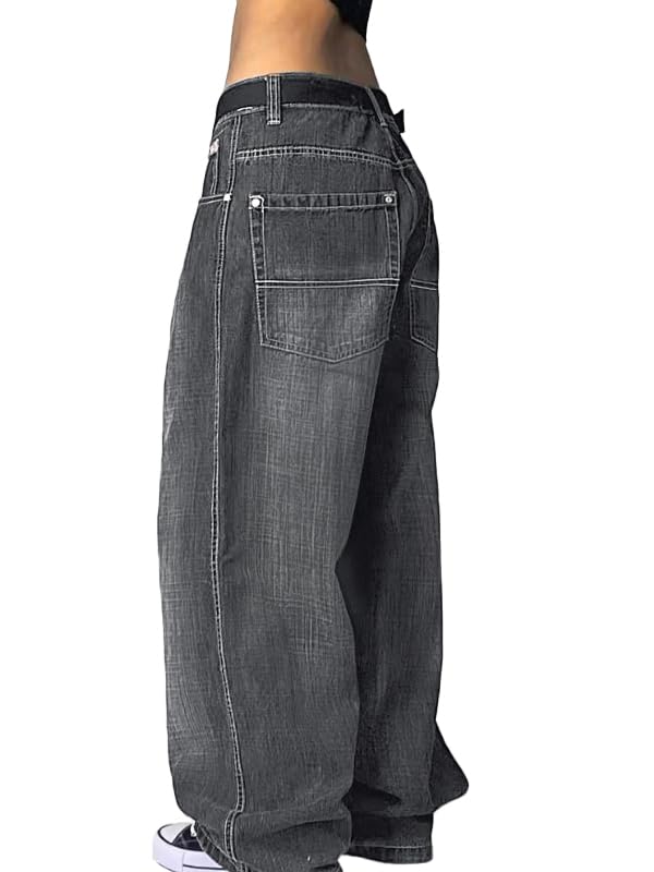 EMMIOL Women Hip Hop Baggy Jeans Wide Leg Mid-Low Waist Jeans Loose Boyfriends Pants 90s Vintage Denim Pants,Back-to-School Outfit