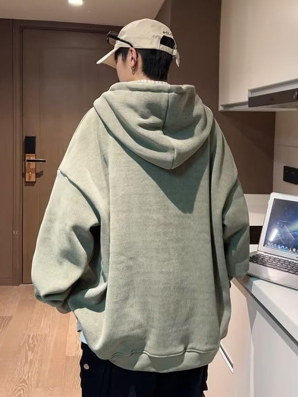 OATSBAS Y2K Zip Up Hoodie for Women Men Letter Print Star Graphic Grunge Hooded Corduroy Sweatshirt Jacket (Medium,Grey)