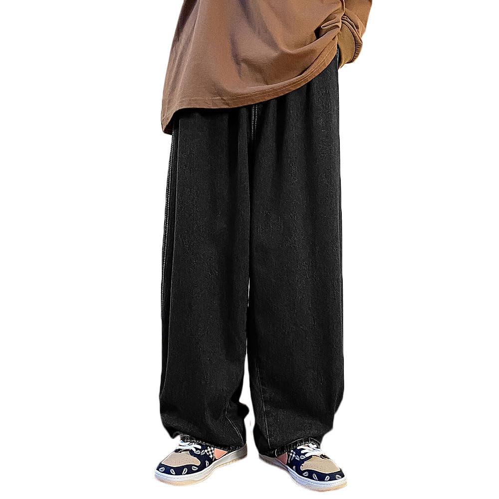 Nutriangee Men's Loose Fit Baggy Jeans Casual Streetwear Wide Leg Hip Hop Oversized Denim Pants Black 32