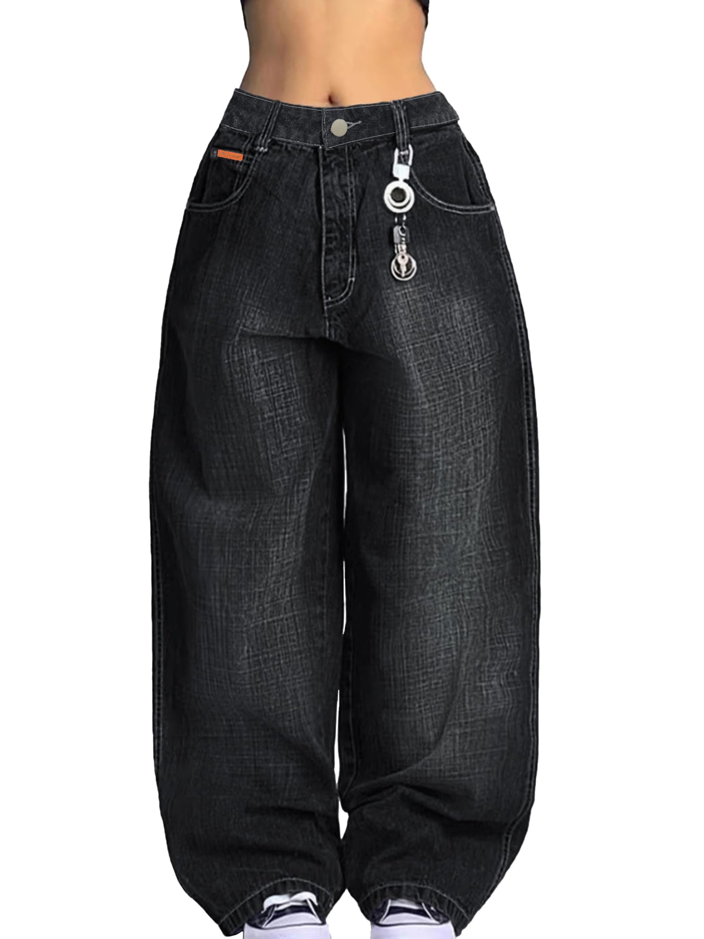 EMMIOL Women Hip Hop Baggy Jeans Wide Leg Mid-Low Waist Jeans Loose Boyfriends Pants 90s Vintage Denim Pants,Back-to-School Outfit