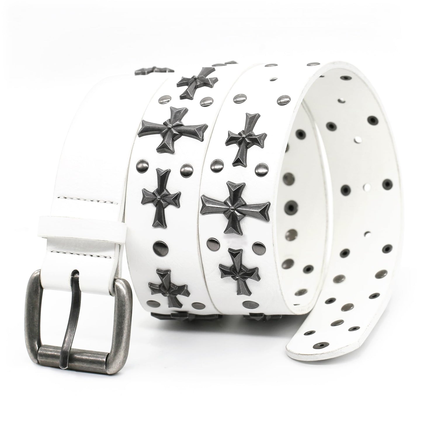 blu&ben Studded Belt for Women Y2K Metal Punk Rock Style Rivet Belts with Cross Rivet for Jeans Pants