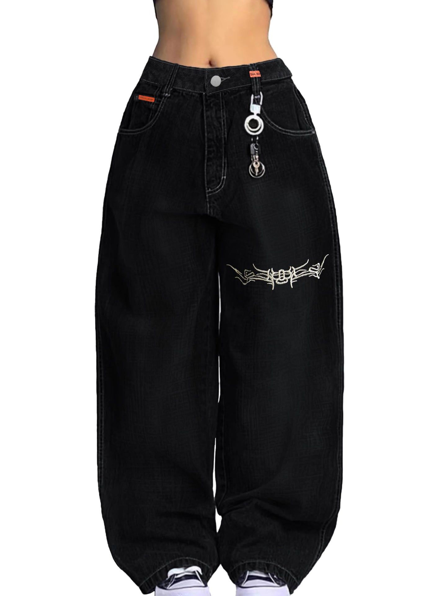 EMMIOL Women Hip Hop Baggy Jeans Wide Leg Mid-Low Waist Jeans Loose Boyfriends Pants 90s Vintage Denim Pants,Back-to-School Outfit
