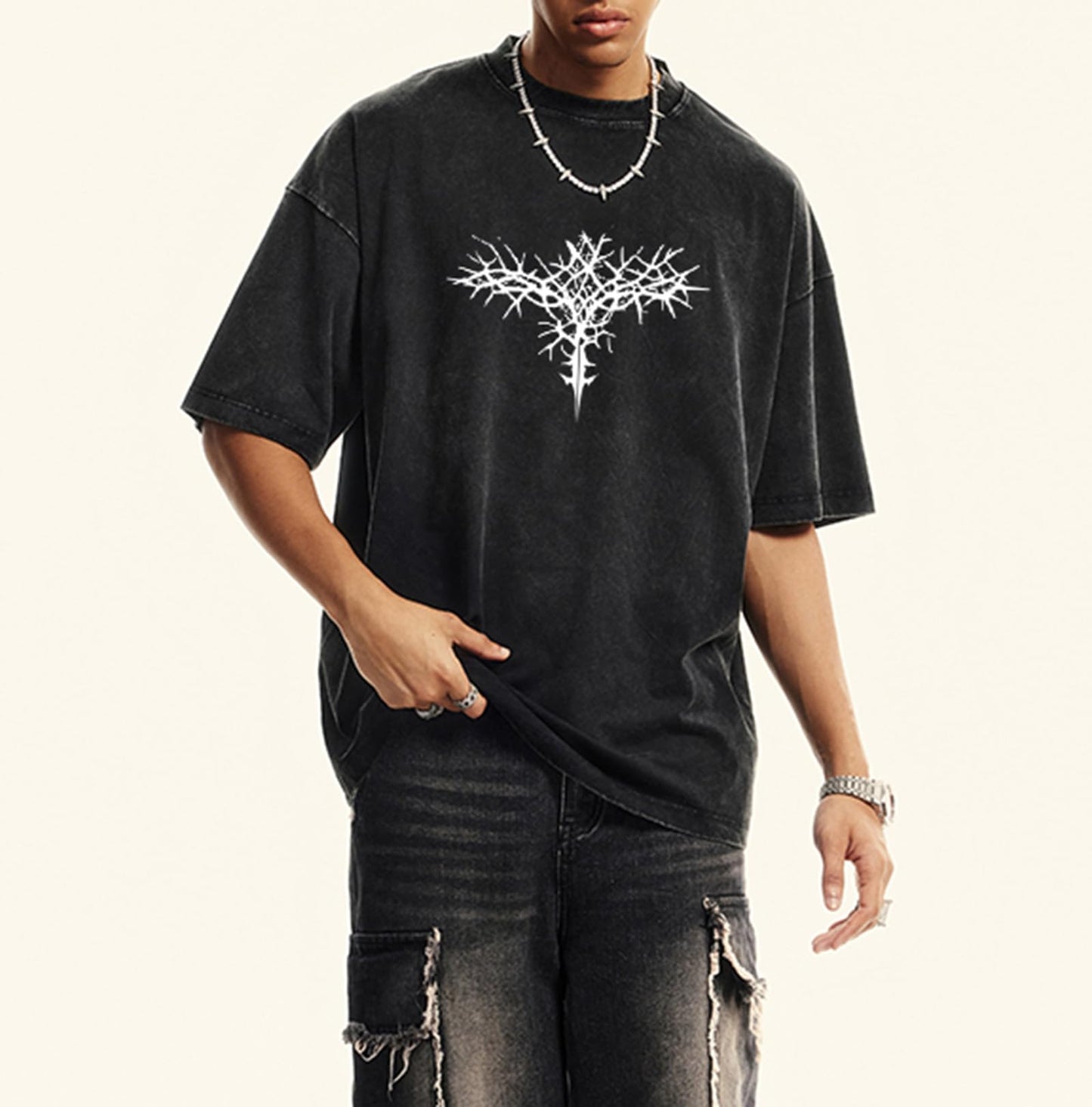 Men's Y2K Acid Wash Gothic Graphic T-Shirts Skull Print Vintage Oversized Washed Tees Grunge Clothes (Black,Medium)
