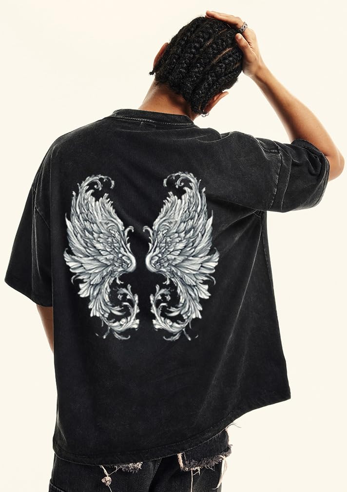 Men's Y2K Acid Wash Gothic Graphic T-Shirts Skull Print Vintage Oversized Washed Tees Grunge Clothes (Black,Medium)