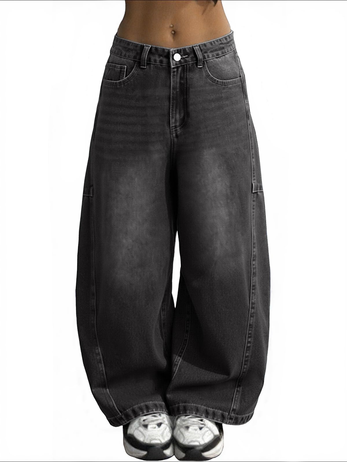 EMMIOL Women Hip Hop Baggy Jeans Wide Leg Mid-Low Waist Jeans Loose Boyfriends Pants 90s Vintage Denim Pants,Back-to-School Outfit