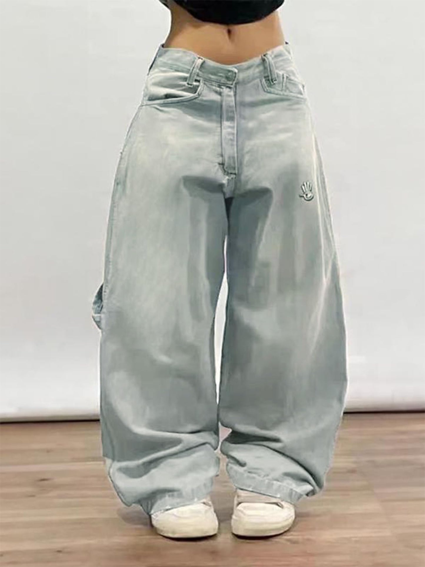 EMMIOL Women Hip Hop Baggy Jeans Wide Leg Mid-Low Waist Jeans Loose Boyfriends Pants 90s Vintage Denim Pants,Back-to-School Outfit