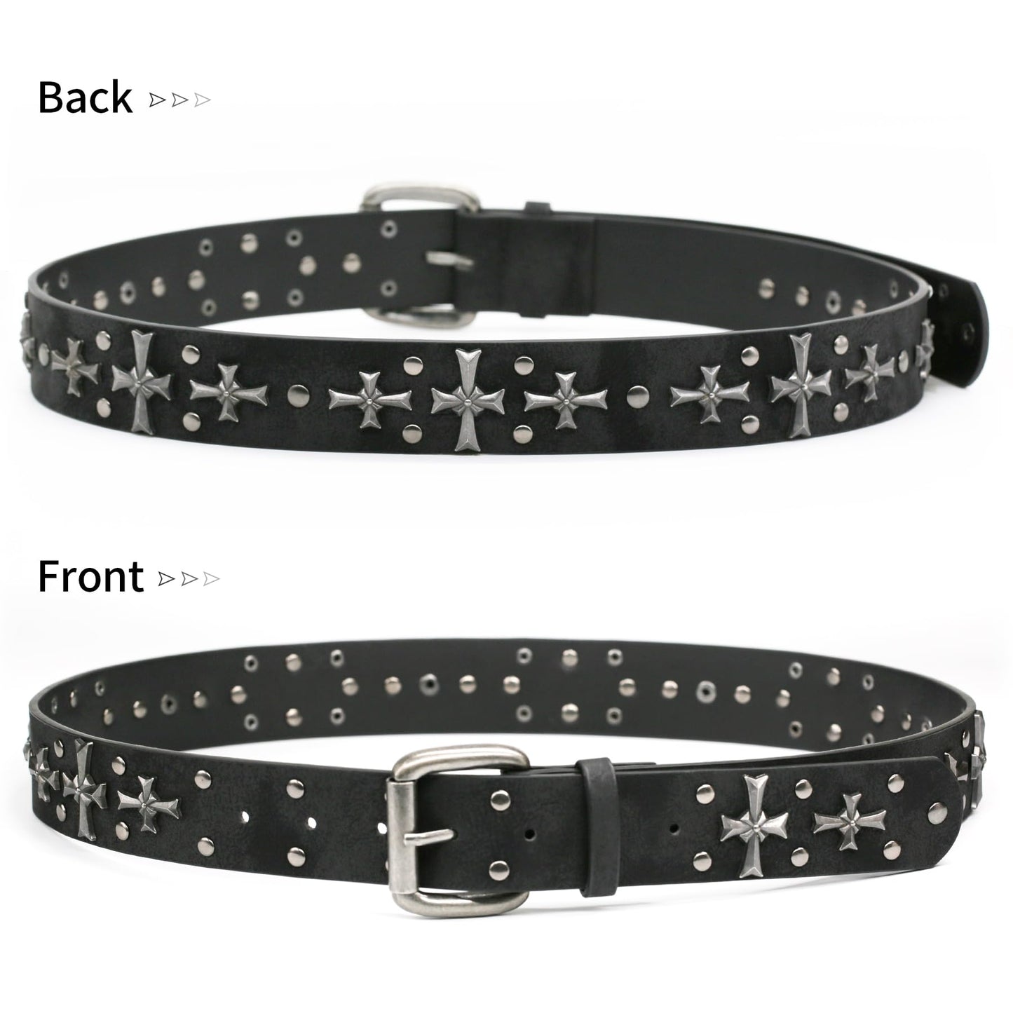 blu&ben Studded Belt for Women Y2K Metal Punk Rock Style Rivet Belts with Cross Rivet for Jeans Pants