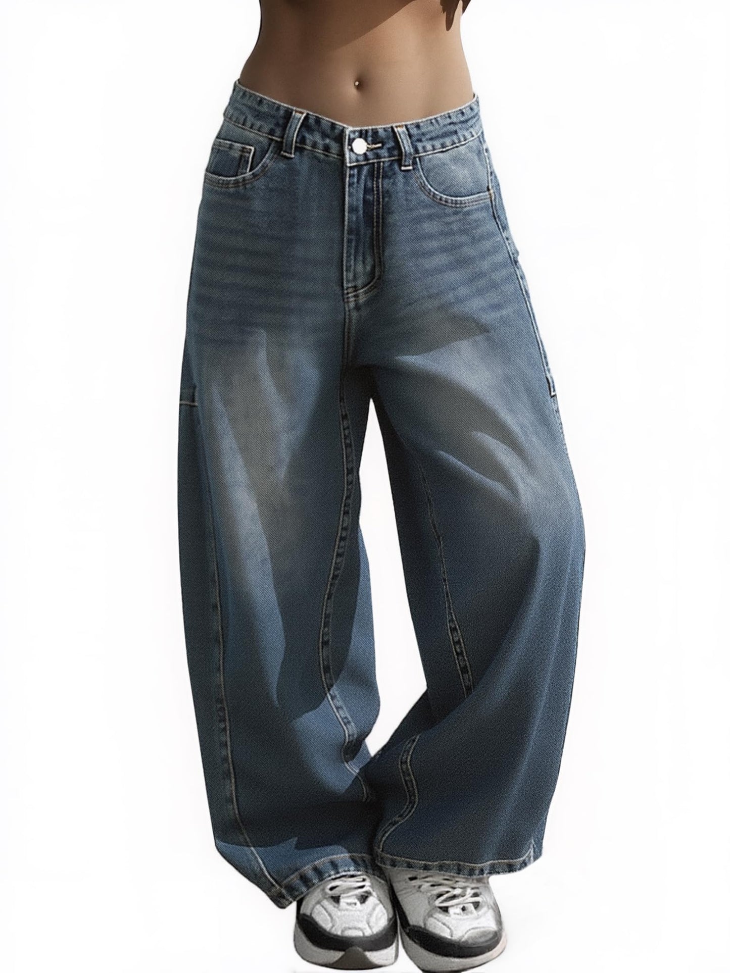 EMMIOL Women Hip Hop Baggy Jeans Wide Leg Mid-Low Waist Jeans Loose Boyfriends Pants 90s Vintage Denim Pants,Back-to-School Outfit