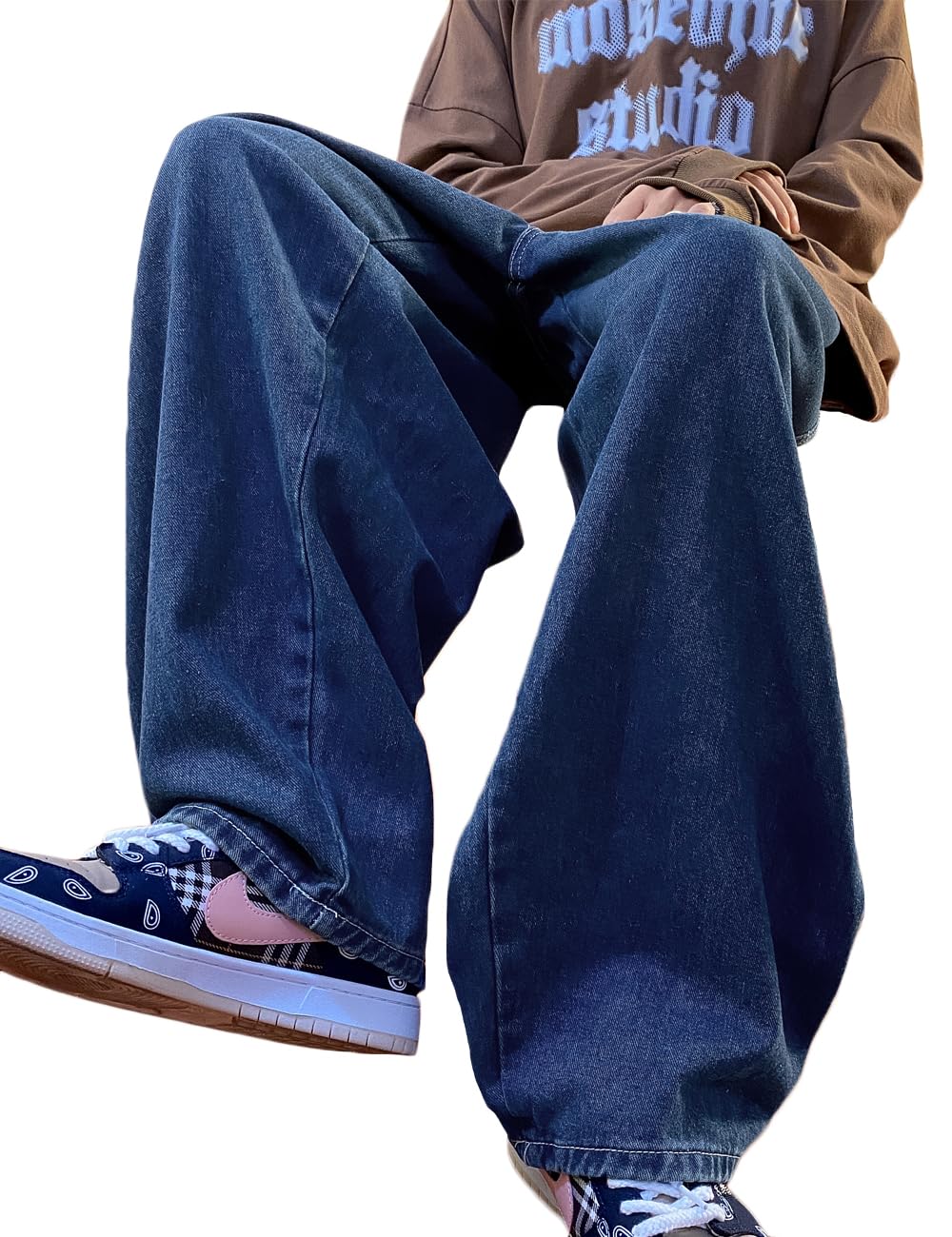 Nutriangee Men's Loose Fit Baggy Jeans Casual Streetwear Wide Leg Hip Hop Oversized Denim Pants Black 32