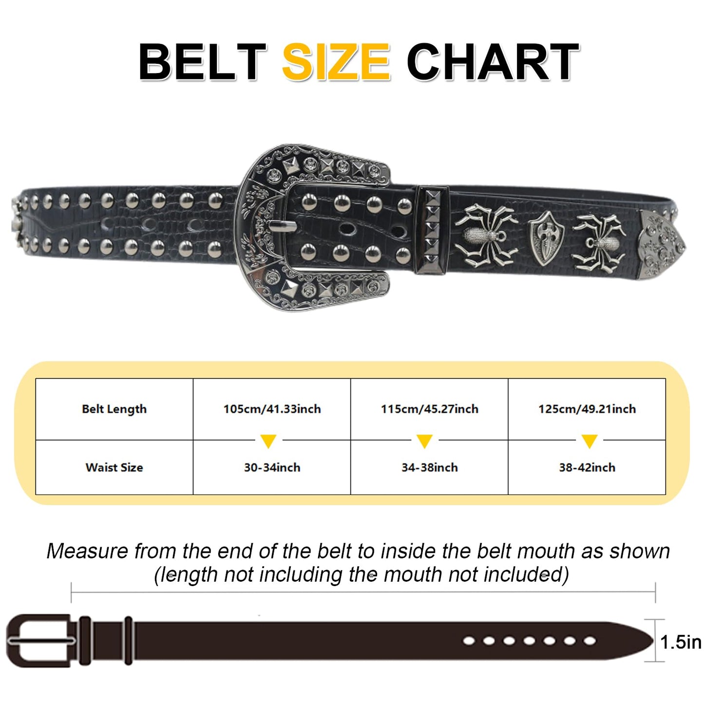 EVERBLTING Black Western Cowboy Belt for Men Women Western Cowboy Cowgirl Y2k Studded Belt Western Punk Studded Belts 115
