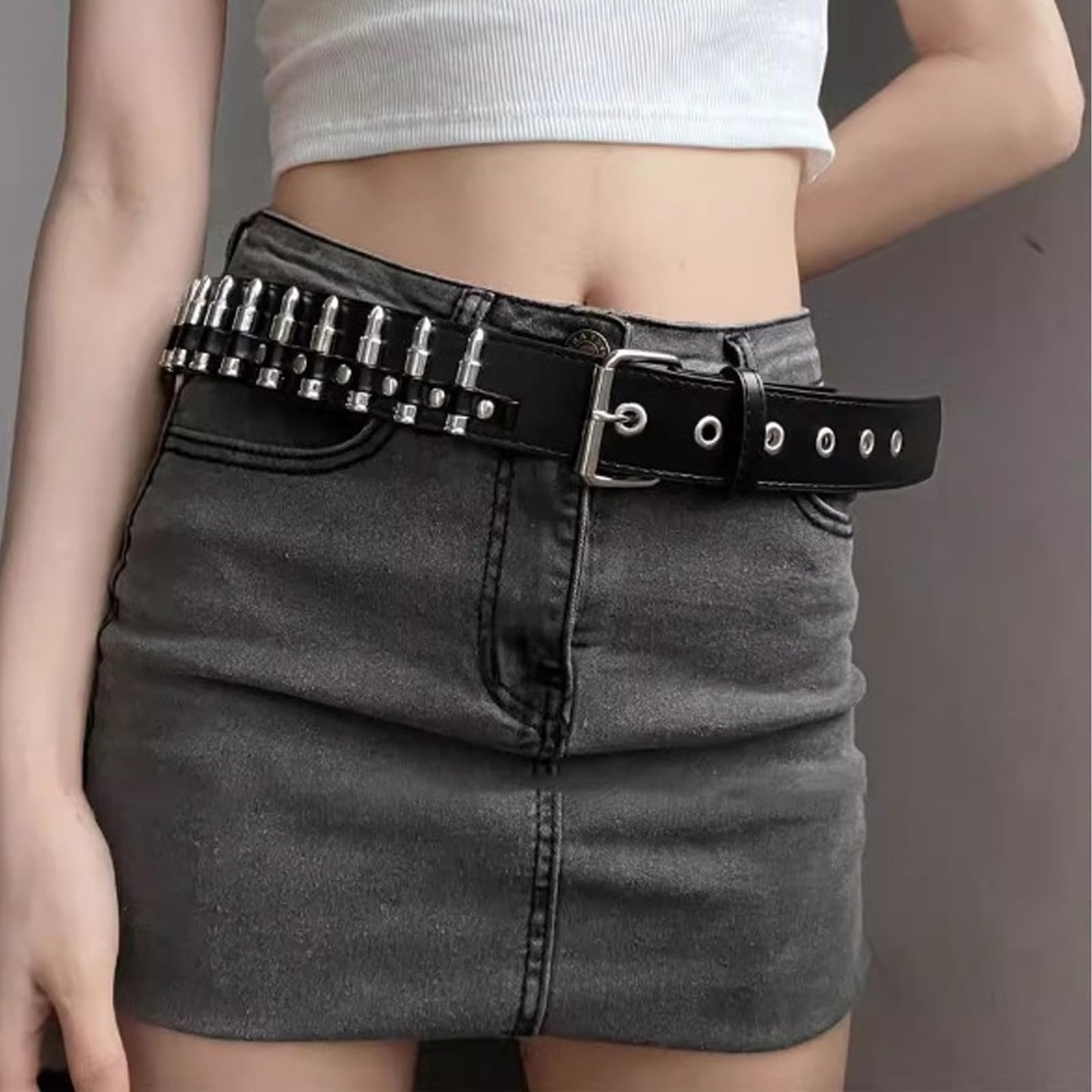 AEXHOT Black Studded Belt Y2K Belt 3 PCS Cool Belts Gothic Punk Rock Belt with Grommet Threads Bright Metal Pyramid for Women Men