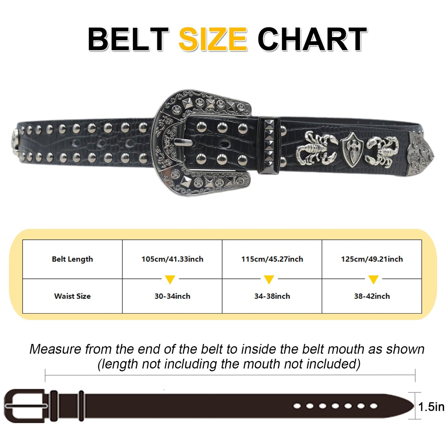 EVERBLTING Black Western Cowboy Belt for Men Women Western Cowboy Cowgirl Y2k Studded Belt Western Punk Studded Belts 115