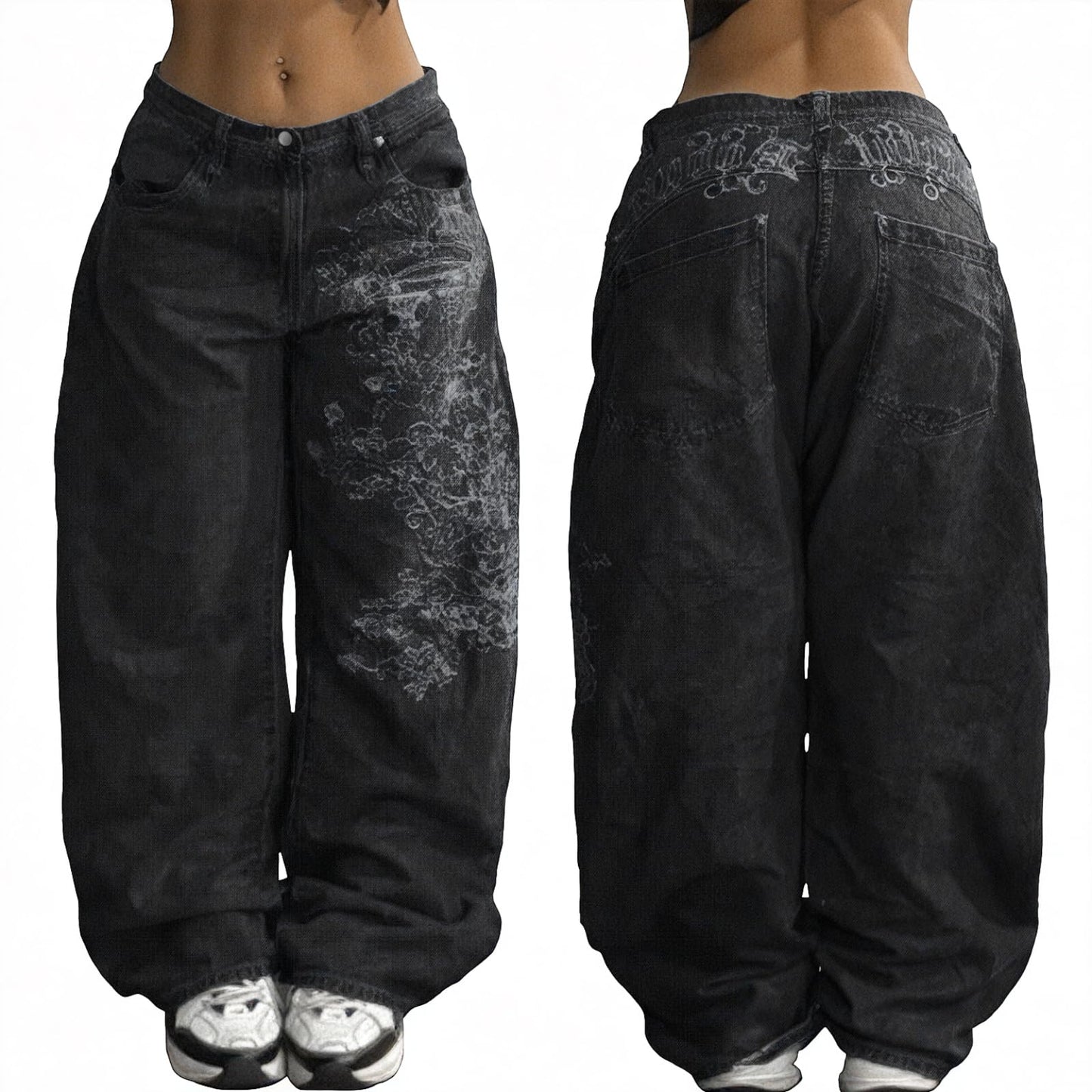 EMMIOL Women Hip Hop Baggy Jeans Wide Leg Mid-Low Waist Jeans Loose Boyfriends Pants 90s Vintage Denim Pants,Back-to-School Outfit