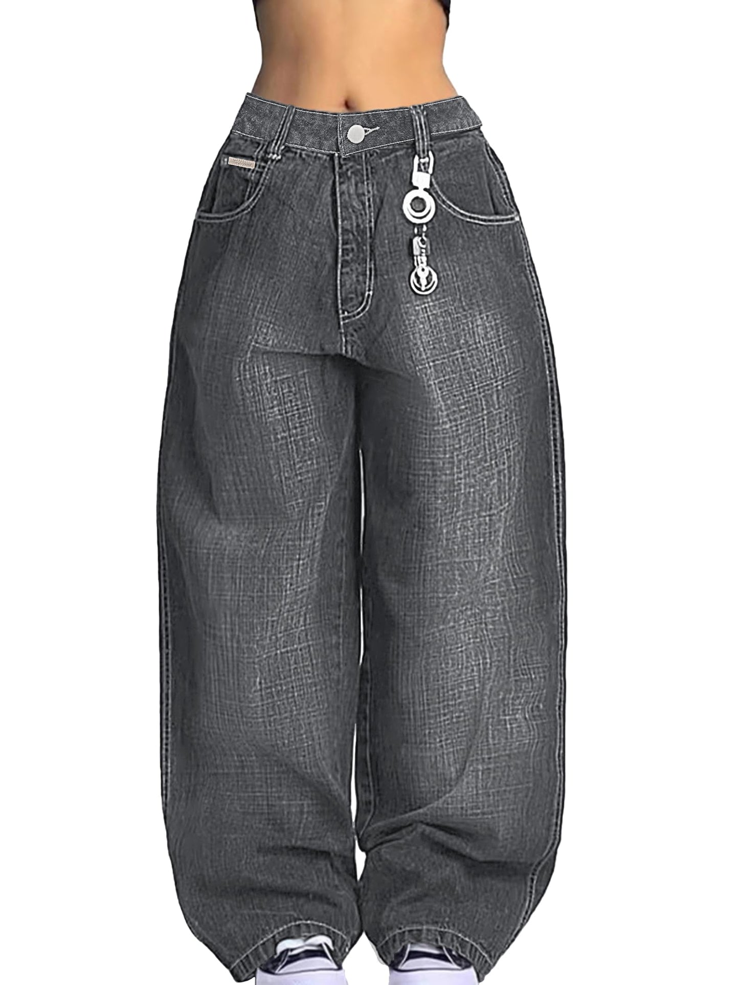 EMMIOL Women Hip Hop Baggy Jeans Wide Leg Mid-Low Waist Jeans Loose Boyfriends Pants 90s Vintage Denim Pants,Back-to-School Outfit