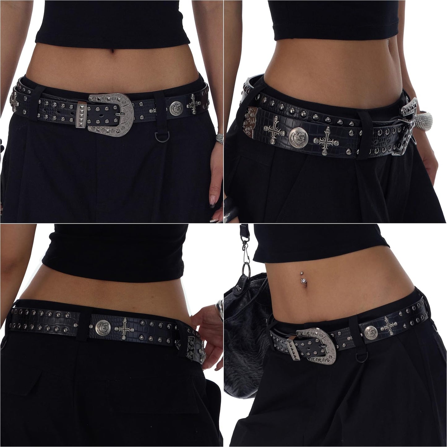 EVERBLTING Black Western Cowboy Belt for Men Women Western Cowboy Cowgirl Y2k Studded Belt Western Punk Studded Belts 115