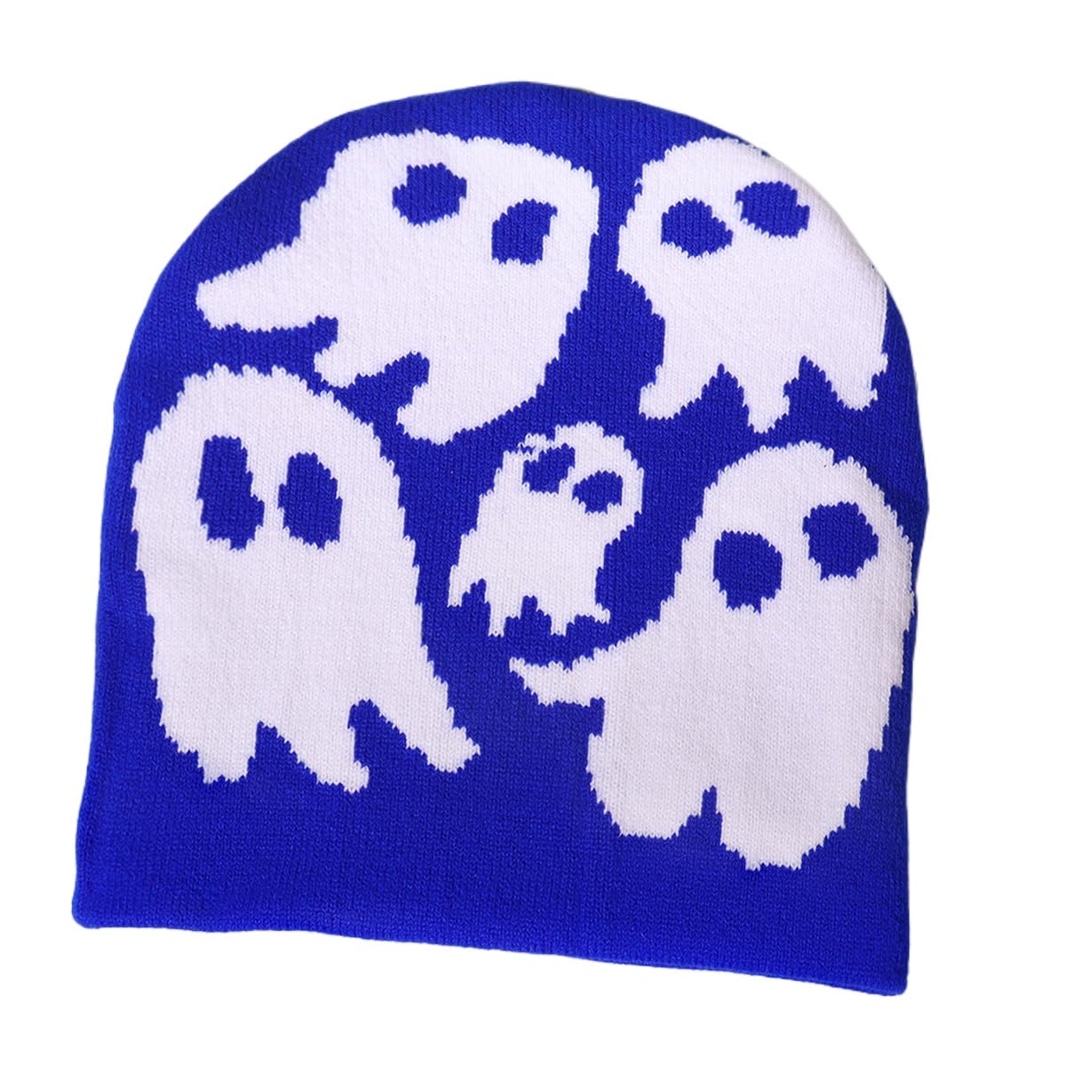 Y2K Beanie for Teenager Halloween Grunge Knitted Skull Cap Ghost Slouchy Emo Crochet Accessories Warm Winter Hat (White)