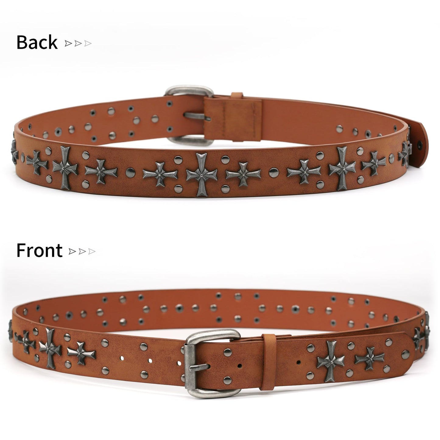 blu&ben Studded Belt for Women Y2K Metal Punk Rock Style Rivet Belts with Cross Rivet for Jeans Pants
