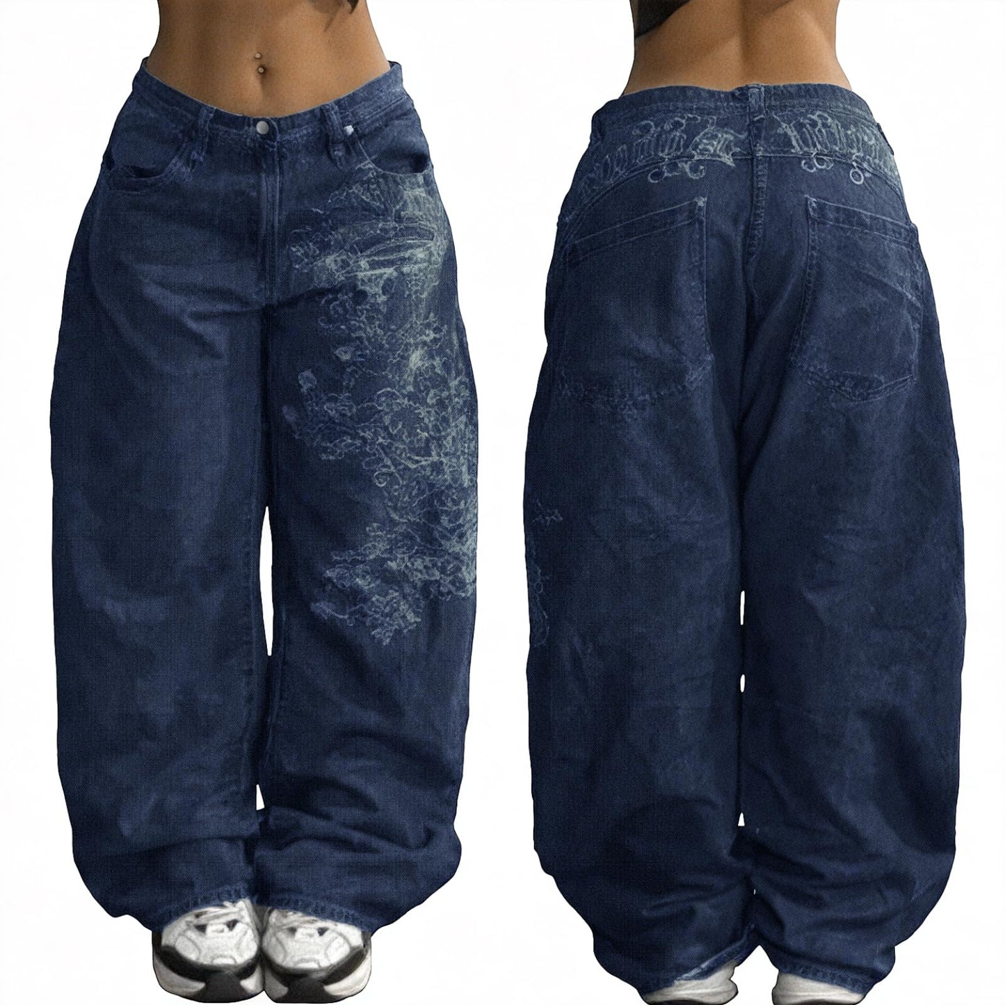 EMMIOL Women Hip Hop Baggy Jeans Wide Leg Mid-Low Waist Jeans Loose Boyfriends Pants 90s Vintage Denim Pants,Back-to-School Outfit