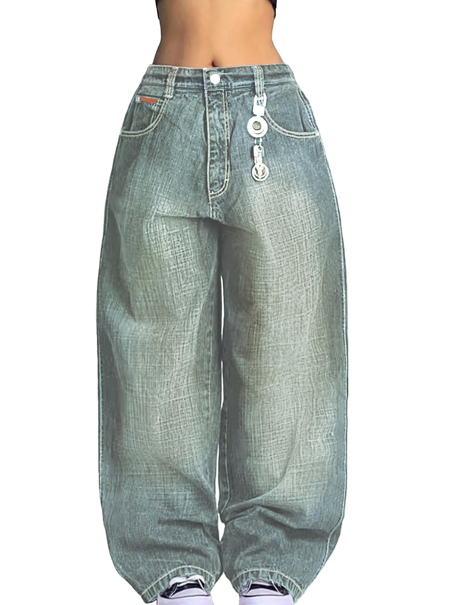EMMIOL Women Hip Hop Baggy Jeans Wide Leg Mid-Low Waist Jeans Loose Boyfriends Pants 90s Vintage Denim Pants,Back-to-School Outfit