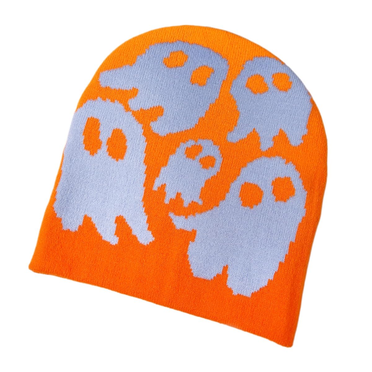 Y2K Beanie for Teenager Halloween Grunge Knitted Skull Cap Ghost Slouchy Emo Crochet Accessories Warm Winter Hat (White)