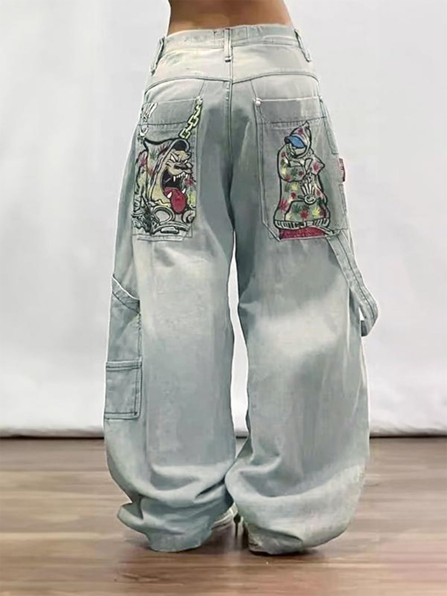 EMMIOL Women Hip Hop Baggy Jeans Wide Leg Mid-Low Waist Jeans Loose Boyfriends Pants 90s Vintage Denim Pants,Back-to-School Outfit