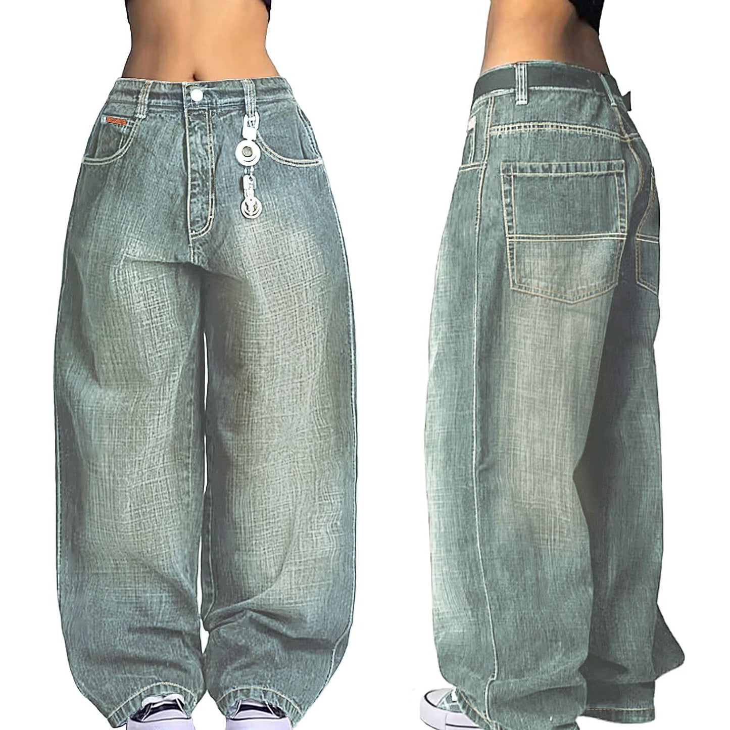 EMMIOL Women Hip Hop Baggy Jeans Wide Leg Mid-Low Waist Jeans Loose Boyfriends Pants 90s Vintage Denim Pants,Back-to-School Outfit