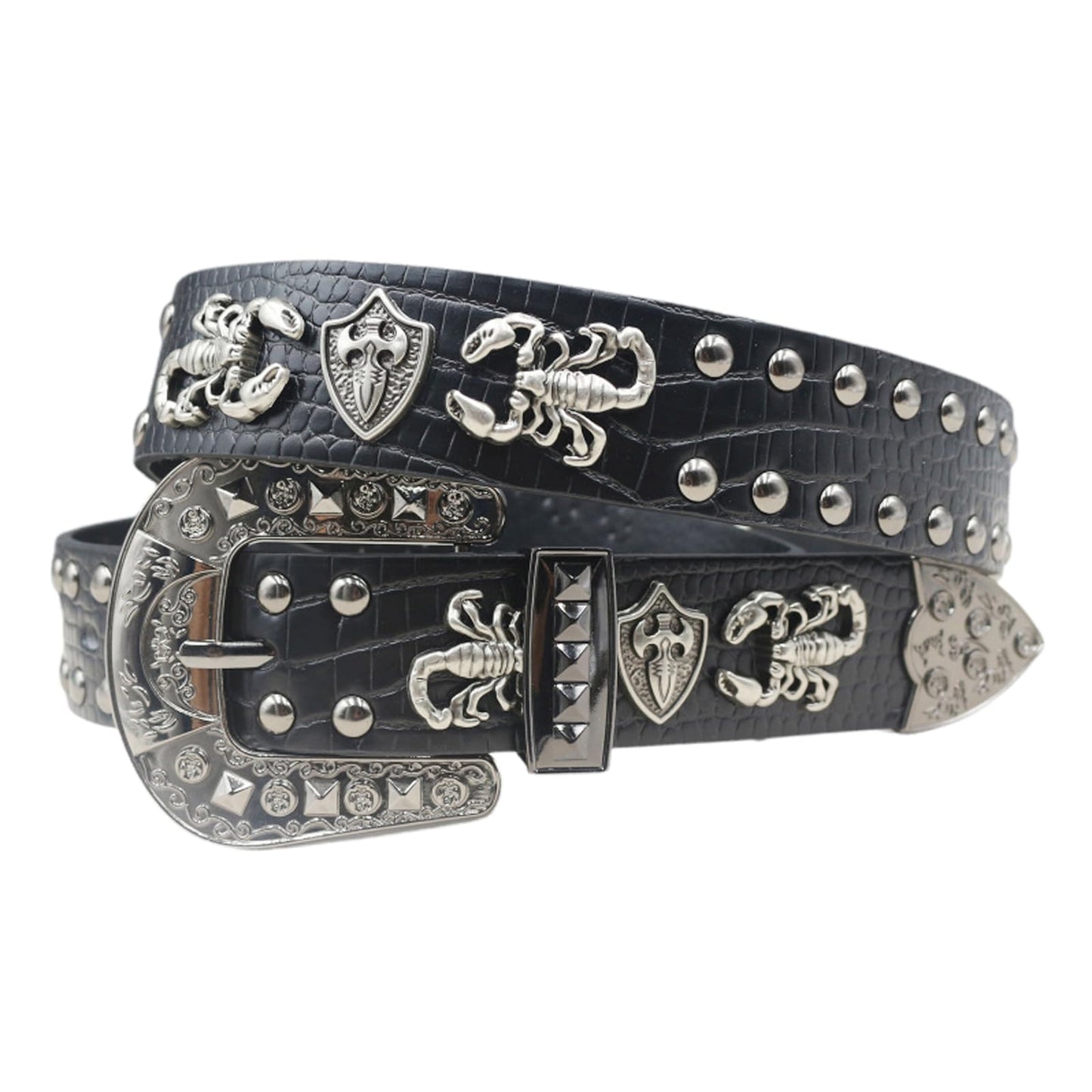 EVERBLTING Black Western Cowboy Belt for Men Women Western Cowboy Cowgirl Y2k Studded Belt Western Punk Studded Belts 115