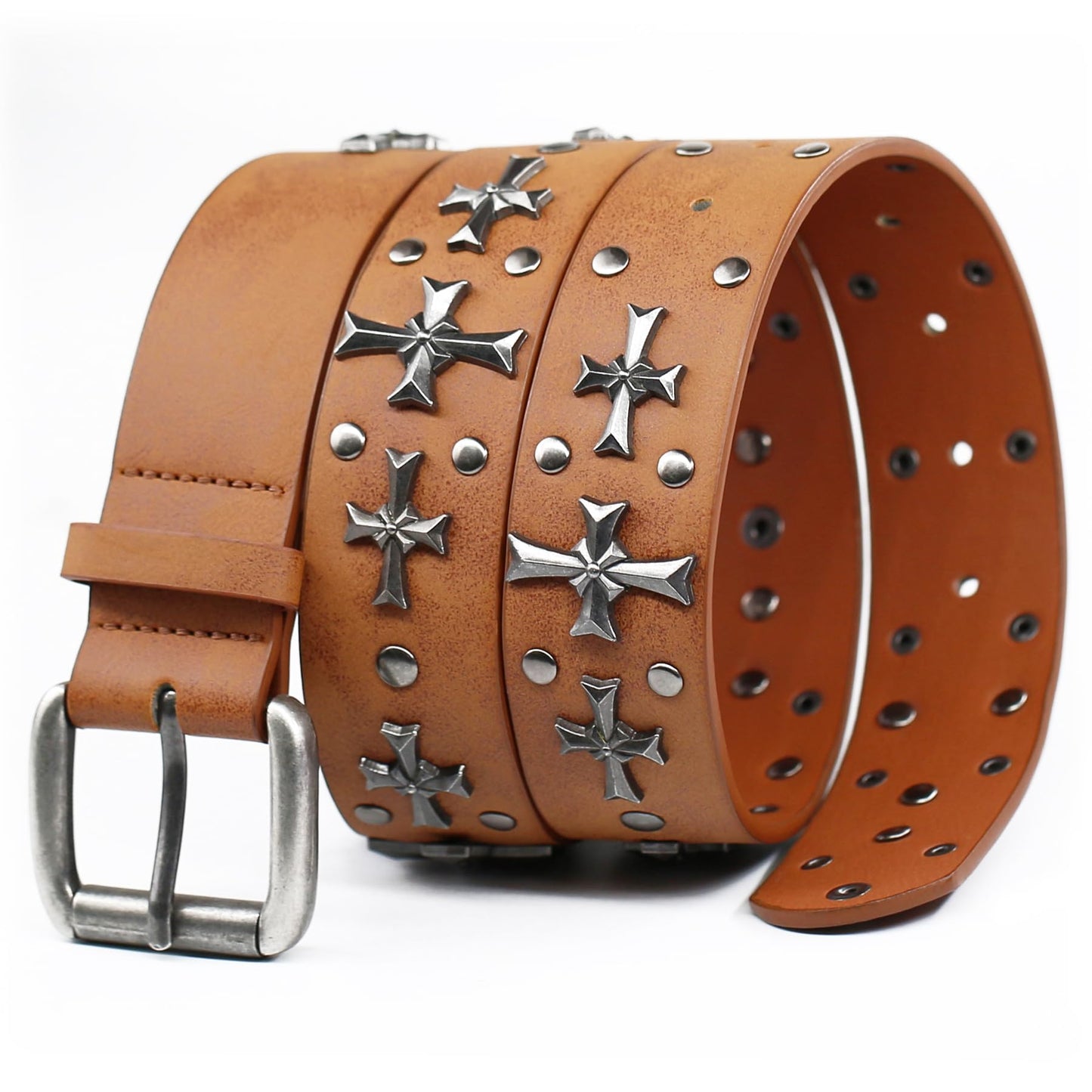 blu&ben Studded Belt for Women Y2K Metal Punk Rock Style Rivet Belts with Cross Rivet for Jeans Pants