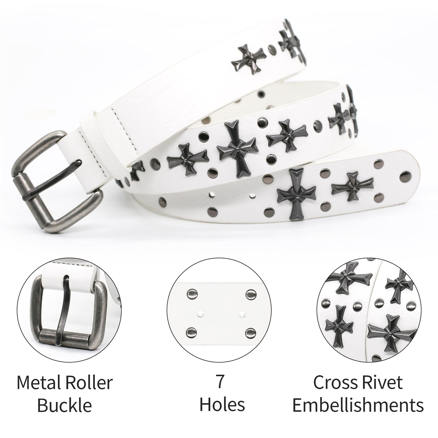 blu&ben Studded Belt for Women Y2K Metal Punk Rock Style Rivet Belts with Cross Rivet for Jeans Pants