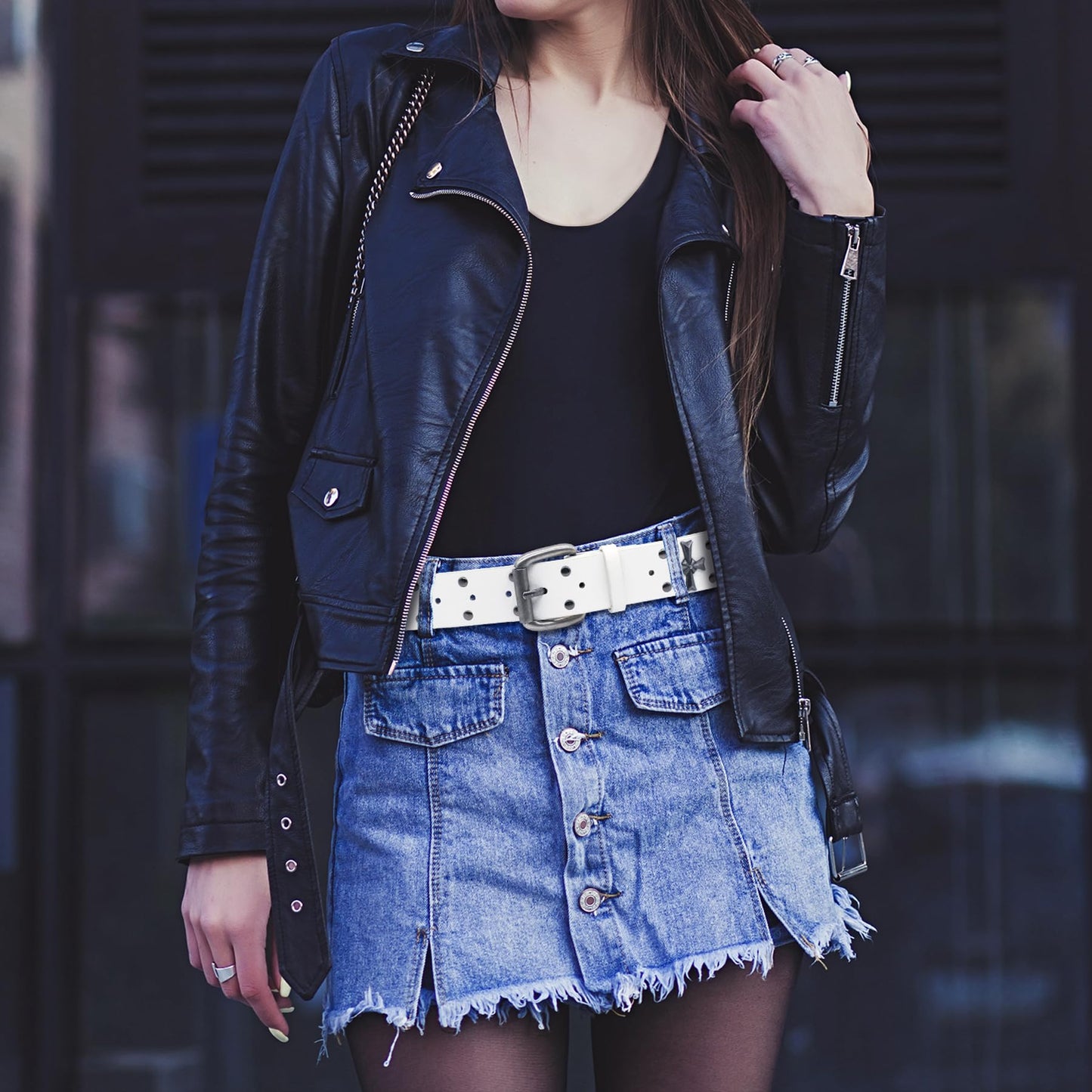 blu&ben Studded Belt for Women Y2K Metal Punk Rock Style Rivet Belts with Cross Rivet for Jeans Pants
