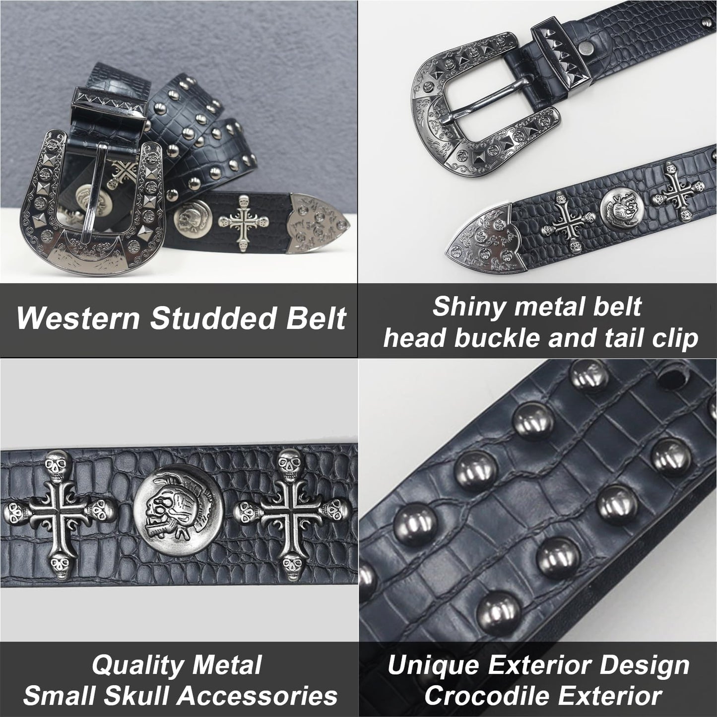 EVERBLTING Black Western Cowboy Belt for Men Women Western Cowboy Cowgirl Y2k Studded Belt Western Punk Studded Belts 115