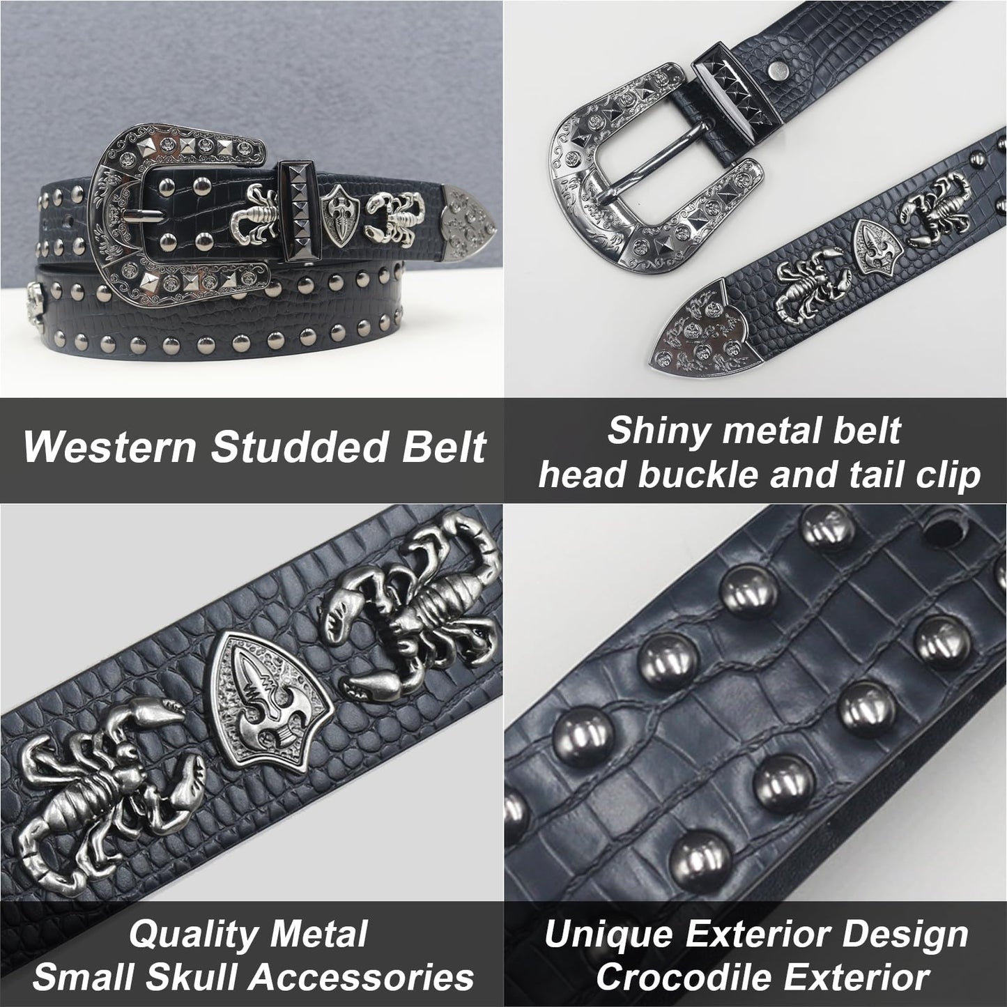 EVERBLTING Black Western Cowboy Belt for Men Women Western Cowboy Cowgirl Y2k Studded Belt Western Punk Studded Belts 115