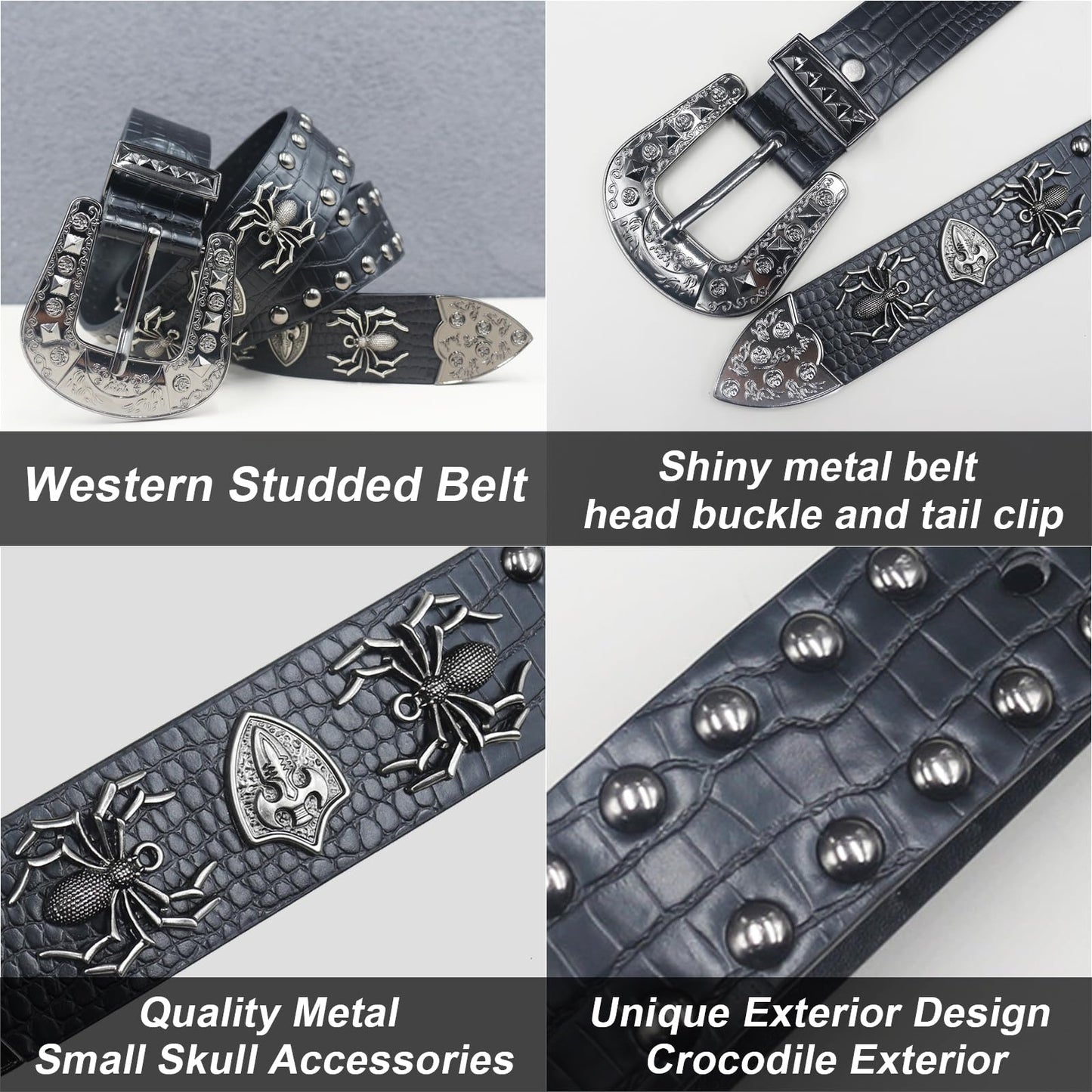 EVERBLTING Black Western Cowboy Belt for Men Women Western Cowboy Cowgirl Y2k Studded Belt Western Punk Studded Belts 115