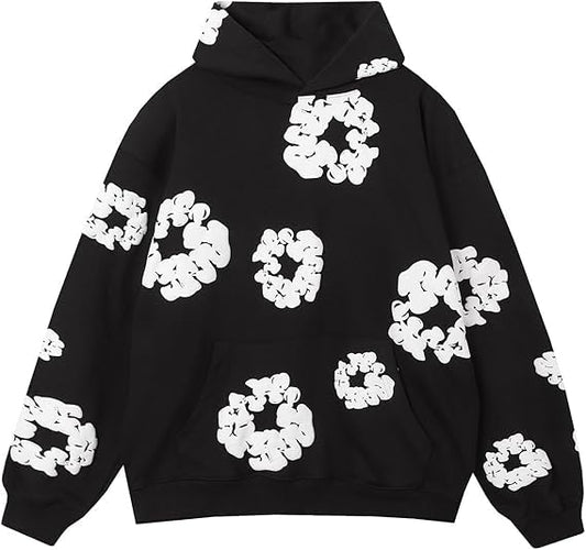 Graphic Hoodies Vintage Printed Hoodie Sweatshirt Casual Oversized Long Sleeve Streetwear Hooded Pullover M Black
