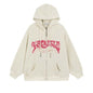 OATSBAS Y2K Zip Up Hoodie for Women Men Letter Print Star Graphic Grunge Hooded Corduroy Sweatshirt Jacket (Large,Beige)