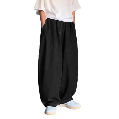 Nutriangee Men's Loose Fit Baggy Jeans Casual Streetwear Wide Leg Hip Hop Oversized Denim Pants Black 32