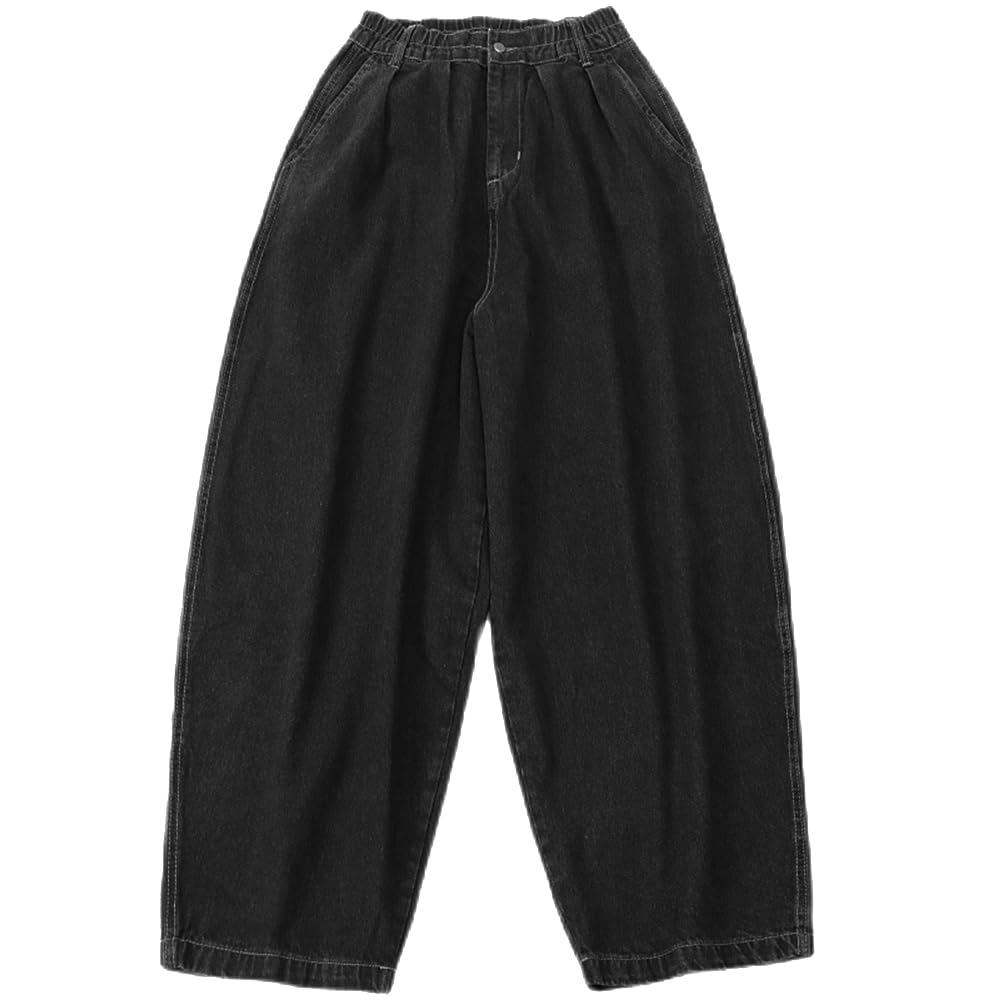 Nutriangee Men's Loose Fit Baggy Jeans Casual Streetwear Wide Leg Hip Hop Oversized Denim Pants Black 32