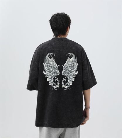 Men's Y2K Acid Wash Gothic Graphic T-Shirts Skull Print Vintage Oversized Washed Tees Grunge Clothes (Black,Medium)
