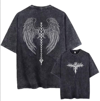 Men's Y2K Acid Wash Gothic Graphic T-Shirts Skull Print Vintage Oversized Washed Tees Grunge Clothes (Black,Medium)