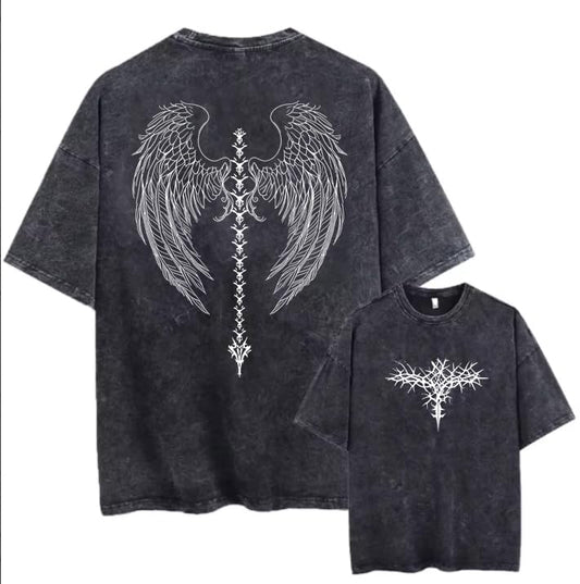 Men's Y2K Acid Wash Gothic Graphic T-Shirts Skull Print Vintage Oversized Washed Tees Grunge Clothes (Black,Medium)