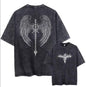 Men's Y2K Acid Wash Gothic Graphic T-Shirts Skull Print Vintage Oversized Washed Tees Grunge Clothes (Black,Medium)