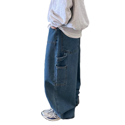 Nutriangee Men's Baggy Wide Leg Jeans Streetwear Y2K Hip Hop Loose Fit Casual Denim Pants Blue 32
