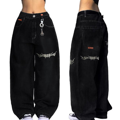 EMMIOL Women Hip Hop Baggy Jeans Wide Leg Mid-Low Waist Jeans Loose Boyfriends Pants 90s Vintage Denim Pants,Back-to-School Outfit