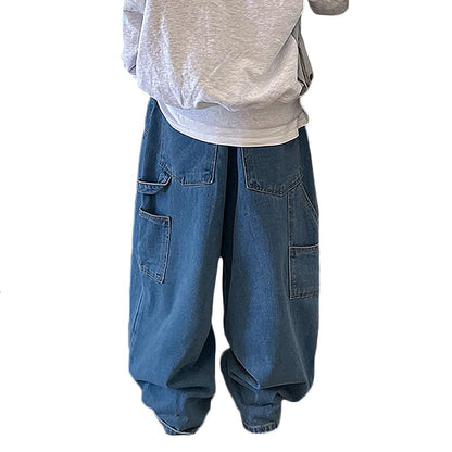 Nutriangee Men's Baggy Wide Leg Jeans Streetwear Y2K Hip Hop Loose Fit Casual Denim Pants Blue 32