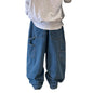 Nutriangee Men's Baggy Wide Leg Jeans Streetwear Y2K Hip Hop Loose Fit Casual Denim Pants Blue 32