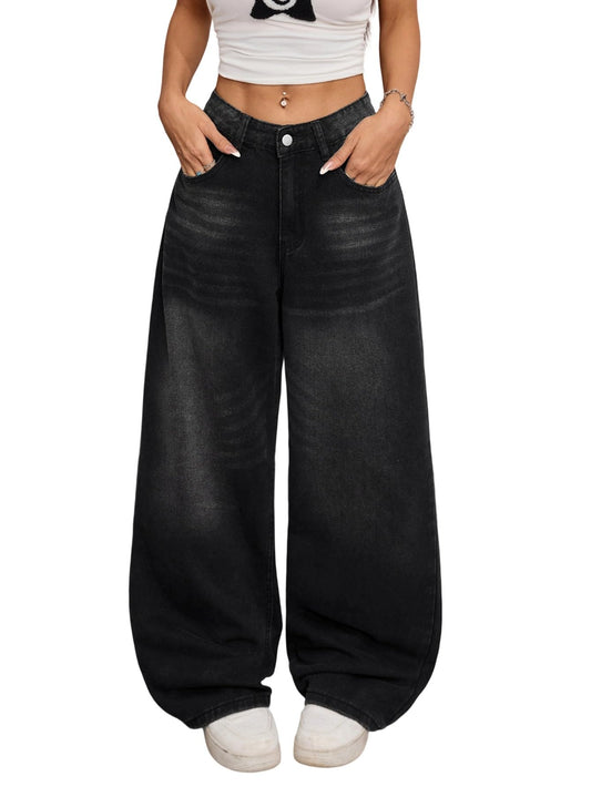 OYICAI Womens Baggy Jeans Wide Leg Denim Pants Y2k 90s Vintage Hip Hop Loose Long Trousers Streetwear High Waist Retro Casual 2000s Oversized Extreme Motion Jinco Skater,H28 Black,Large