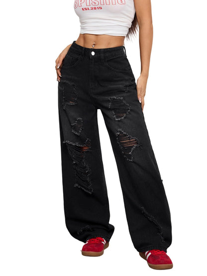 OYICAI Womens Baggy Jeans Wide Leg Denim Pants Y2k 90s Vintage Hip Hop Loose Long Trousers Streetwear High Waist Retro Casual 2000s Oversized Extreme Motion Jinco Skater,H28 Black,Large