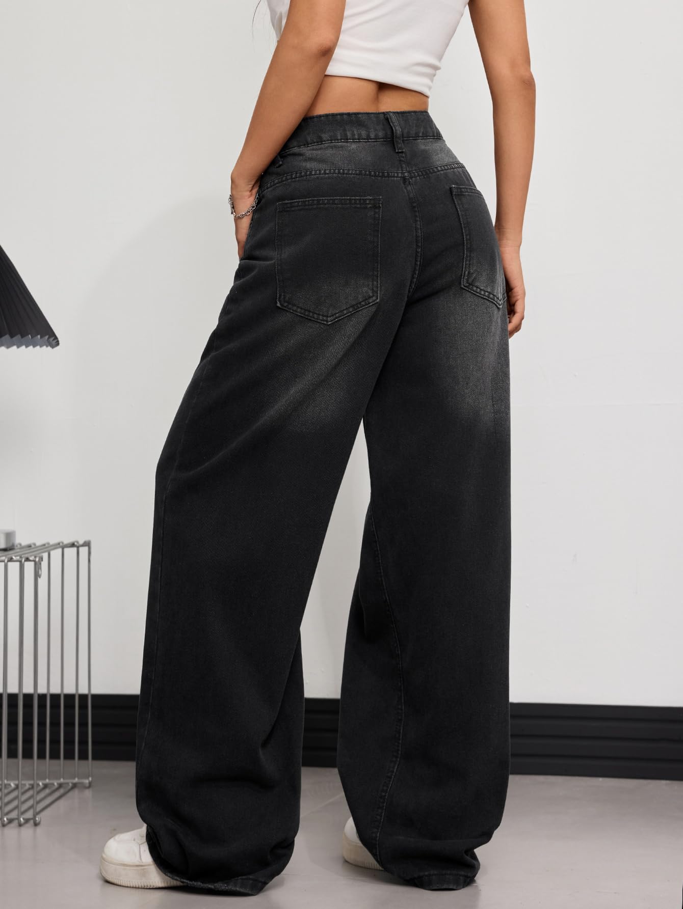 OYICAI Womens Baggy Jeans Wide Leg Denim Pants Y2k 90s Vintage Hip Hop Loose Long Trousers Streetwear High Waist Retro Casual 2000s Oversized Extreme Motion Jinco Skater,H28 Black,Large